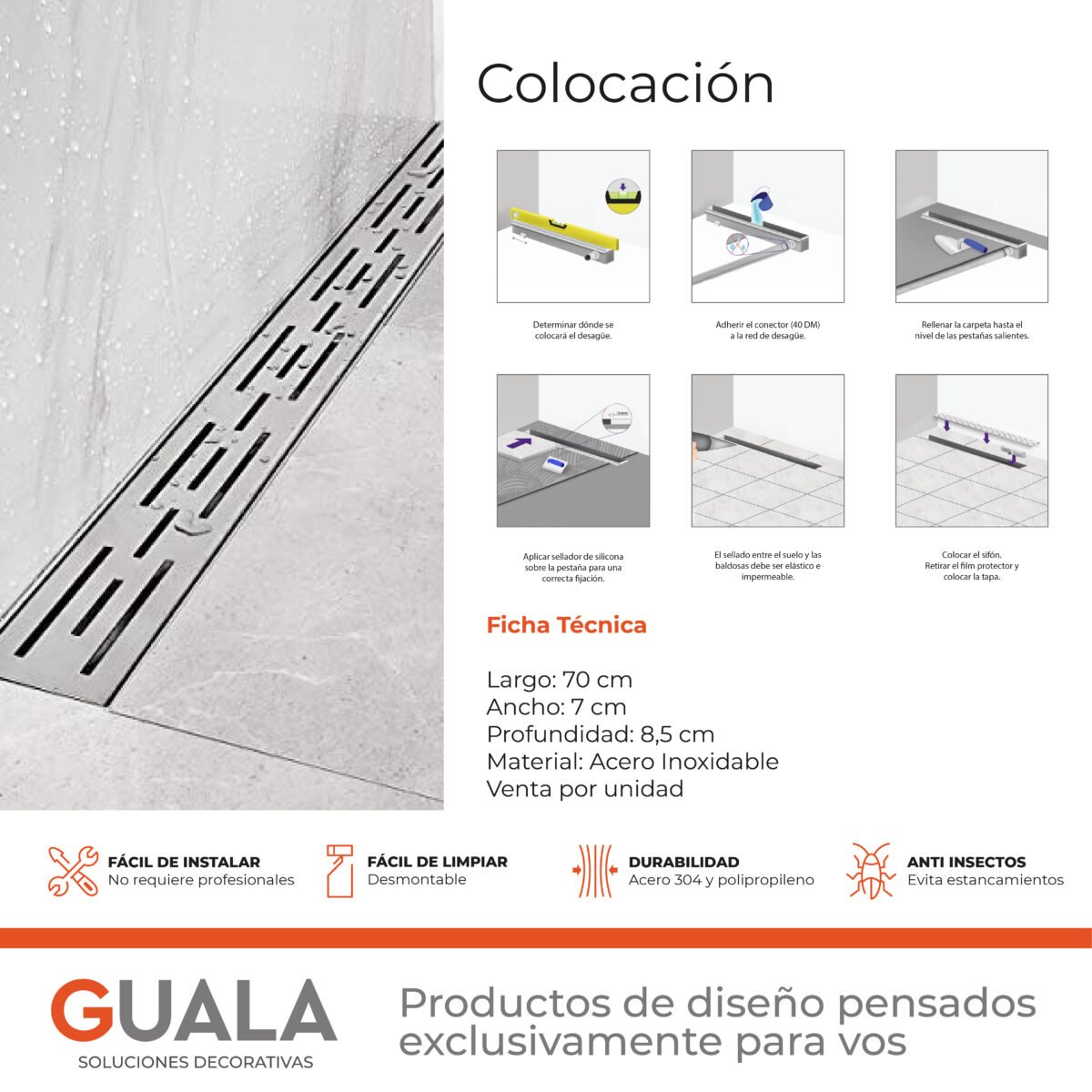 Desagüe Lineal Atrim Aqua Inca 70 cm Acero Inoxidable Brillante - Image 4