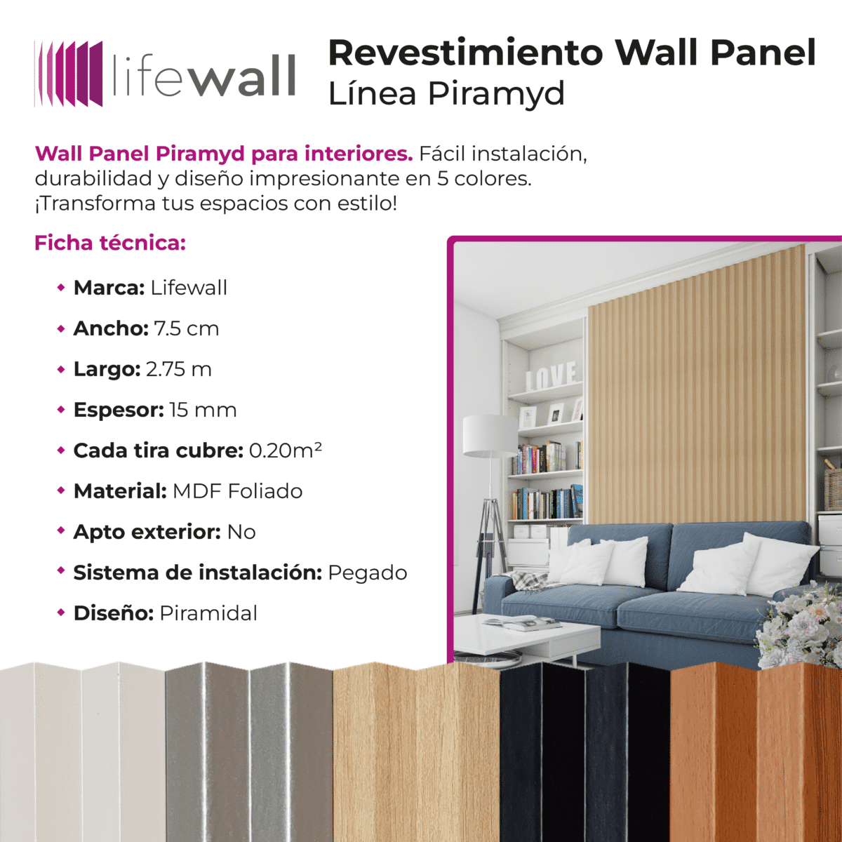 Revestimiento Wall Panel Lifewall Piramyd MDF Terra - Image 7